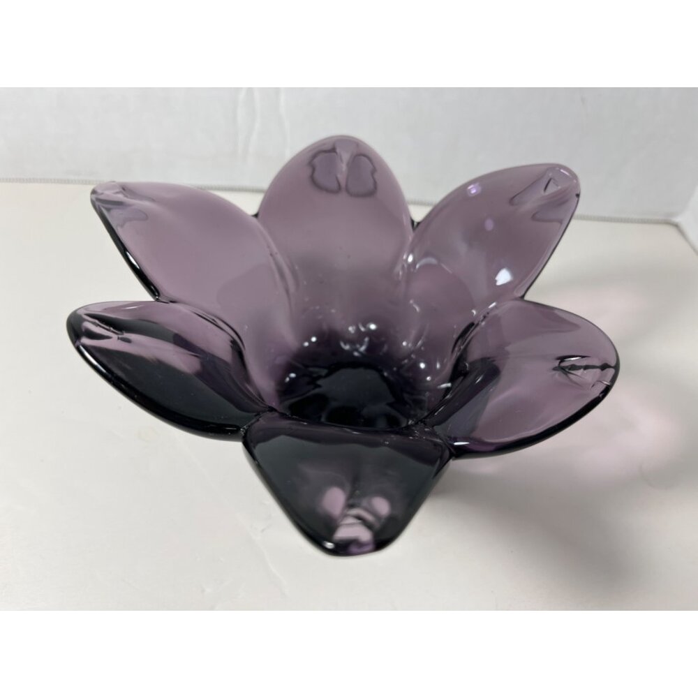 Murano Lavorazione Made in Italy Purple Amethyst Petal Shaped Bowl